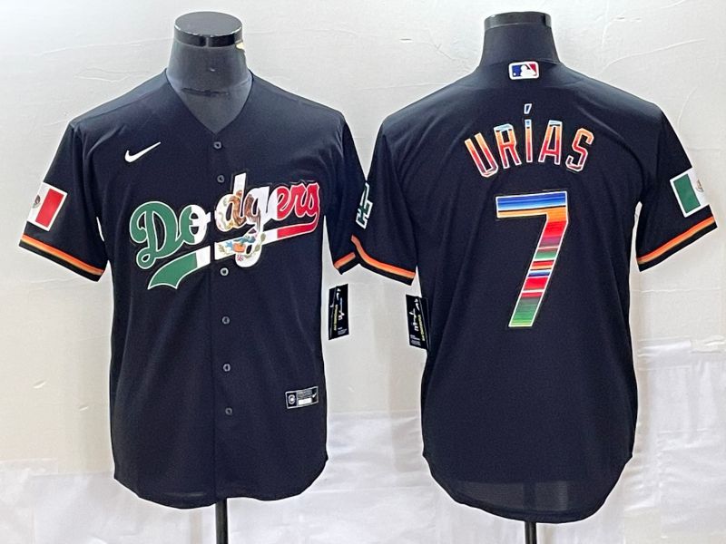 Men Los Angeles Dodgers 7 Urias Black rainbow Nike Game MLB Jersey style 1